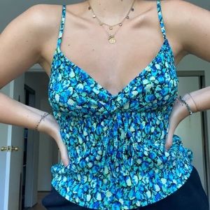 Floral top blue and green